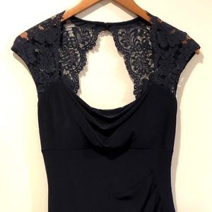 Xscape Navy Scalloped Lace Dress